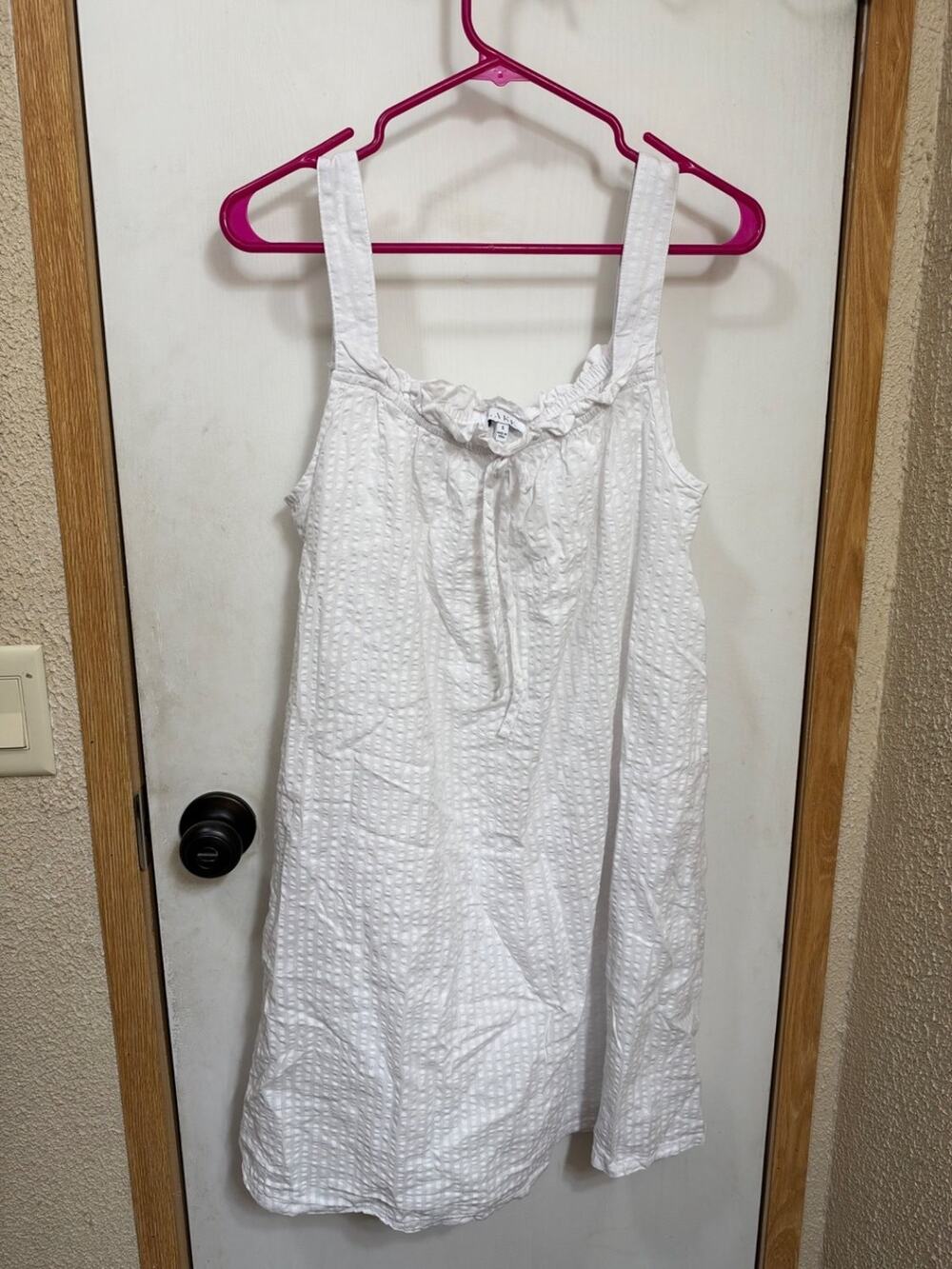 Lake Womens Sleeveless Nightgown Dress S White Scoop Neck Gathered